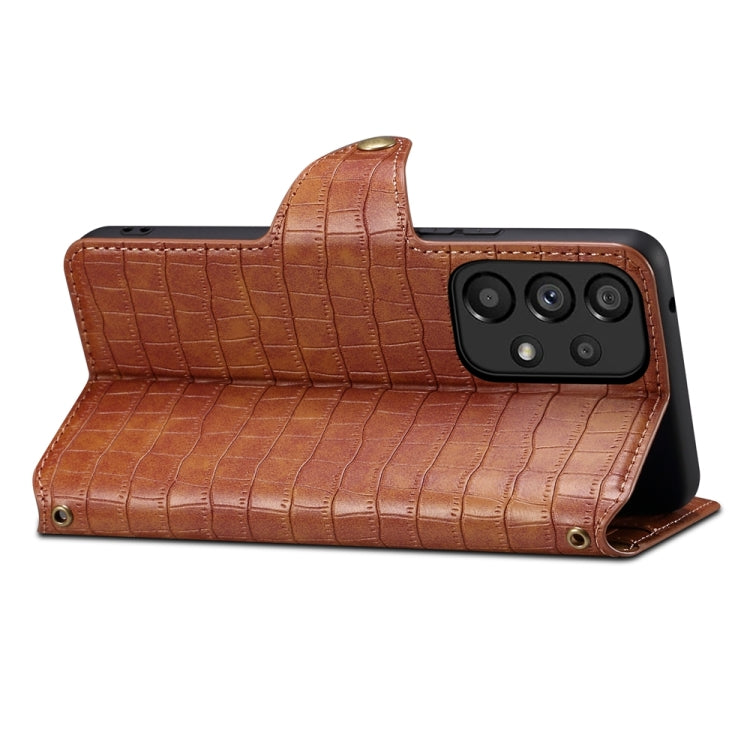 For Samsung Galaxy A53 5G Denior Crocodile Texture Oil Edge Leather Phone Case(Brown) - Galaxy Phone Cases by Denior | Online Shopping UK | buy2fix