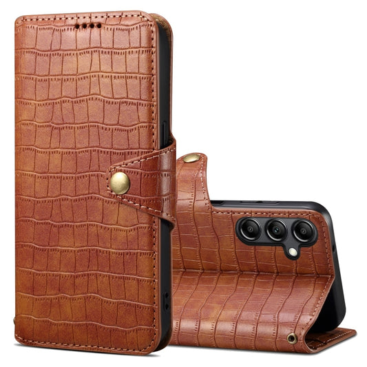 For Samsung Galaxy A13 5G Denior Crocodile Texture Oil Edge Leather Phone Case(Brown) - Galaxy Phone Cases by Denior | Online Shopping UK | buy2fix