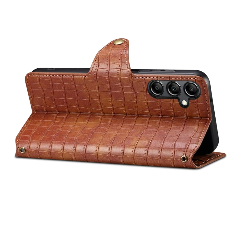 For Samsung Galaxy A14 5G Denior Crocodile Texture Oil Edge Leather Phone Case(Brown) - Galaxy Phone Cases by Denior | Online Shopping UK | buy2fix