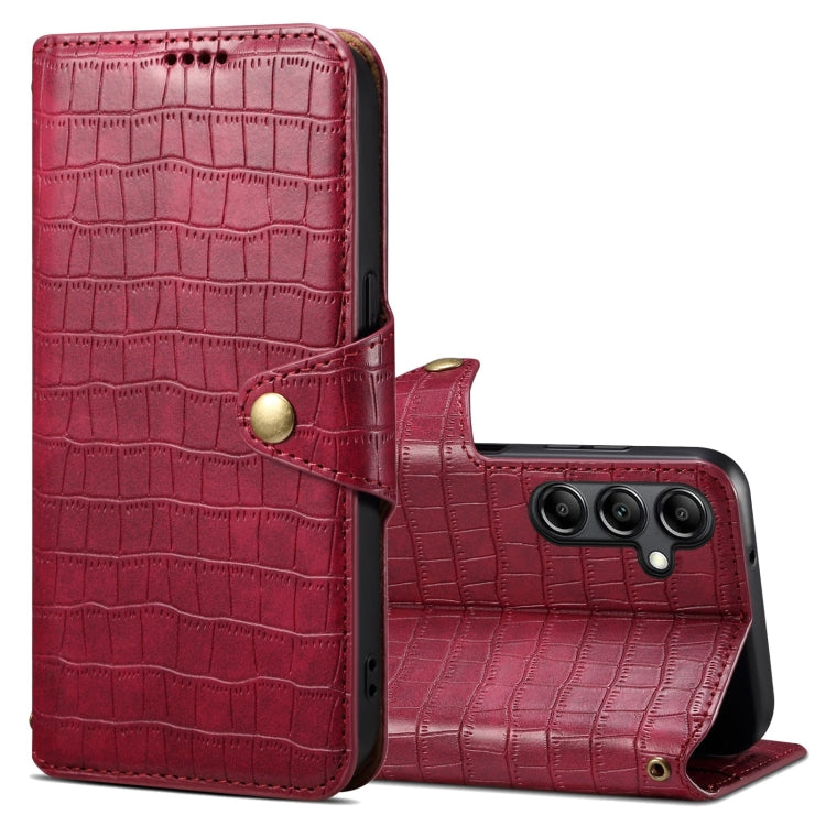 For Samsung Galaxy A24 5G Denior Crocodile Texture Oil Edge Leather Phone Case(Rose Red) - Galaxy Phone Cases by Denior | Online Shopping UK | buy2fix