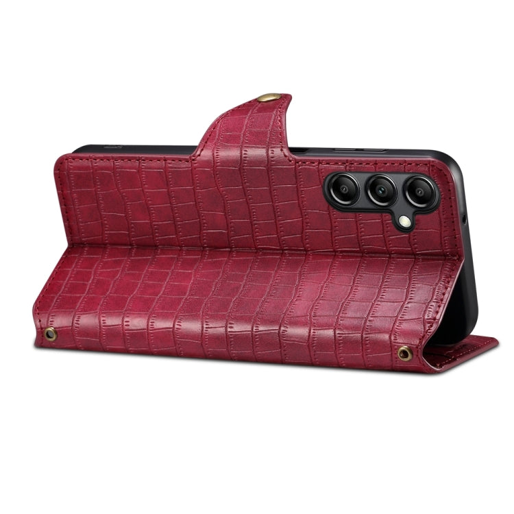 For Samsung Galaxy A24 5G Denior Crocodile Texture Oil Edge Leather Phone Case(Rose Red) - Galaxy Phone Cases by Denior | Online Shopping UK | buy2fix