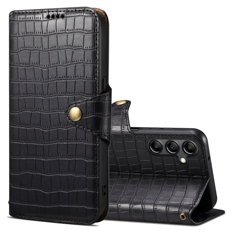 For Samsung Galaxy A24 5G Denior Crocodile Texture Oil Edge Leather Phone Case(Black) - Galaxy Phone Cases by Denior | Online Shopping UK | buy2fix