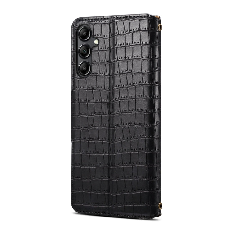 For Samsung Galaxy A24 5G Denior Crocodile Texture Oil Edge Leather Phone Case(Black) - Galaxy Phone Cases by Denior | Online Shopping UK | buy2fix