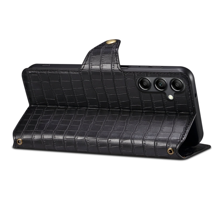 For Samsung Galaxy A24 5G Denior Crocodile Texture Oil Edge Leather Phone Case(Black) - Galaxy Phone Cases by Denior | Online Shopping UK | buy2fix