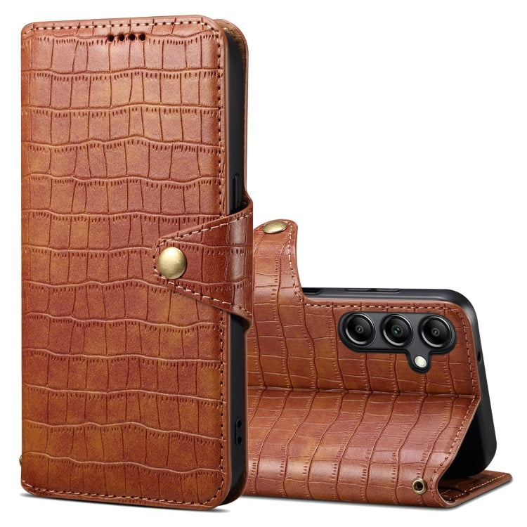 For Samsung Galaxy A54 5G Denior Crocodile Texture Oil Edge Leather Phone Case(Brown) - Galaxy Phone Cases by Denior | Online Shopping UK | buy2fix