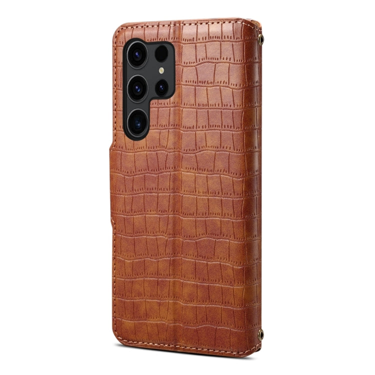 For Samsung Galaxy S24 Ultra 5G Denior Crocodile Texture Oil Edge Leather Phone Case(Brown) - Galaxy S24 Ultra 5G Cases by Denior | Online Shopping UK | buy2fix