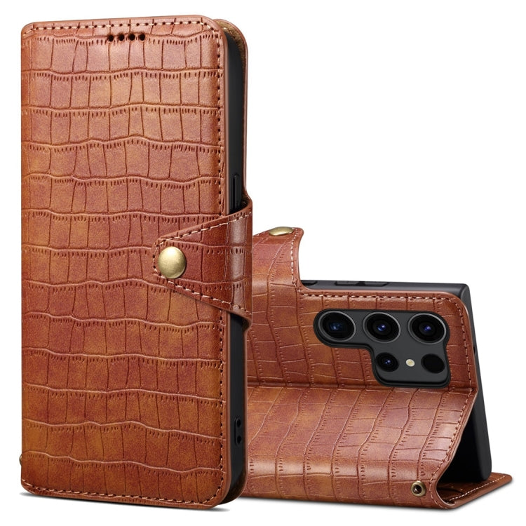For Samsung Galaxy S23 Ultra 5G Denior Crocodile Texture Oil Edge Leather Phone Case(Brown) - Galaxy S23 Ultra 5G Cases by Denior | Online Shopping UK | buy2fix