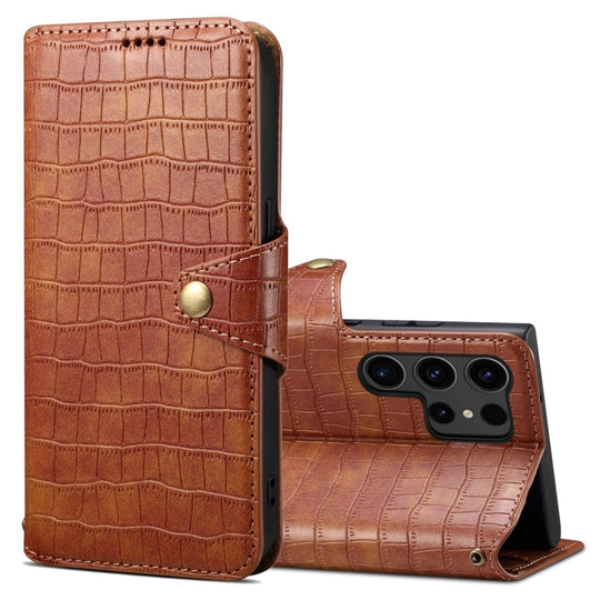 For Samsung Galaxy S23 Ultra 5G Denior Crocodile Texture Oil Edge Leather Phone Case(Brown)
