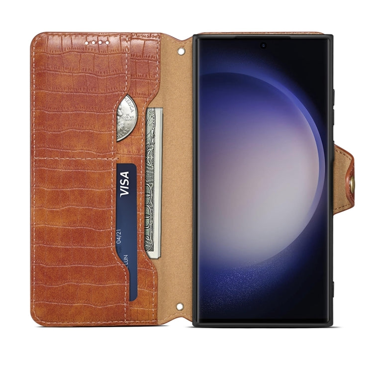 For Samsung Galaxy S23 Ultra 5G Denior Crocodile Texture Oil Edge Leather Phone Case(Brown) - Galaxy S23 Ultra 5G Cases by Denior | Online Shopping UK | buy2fix