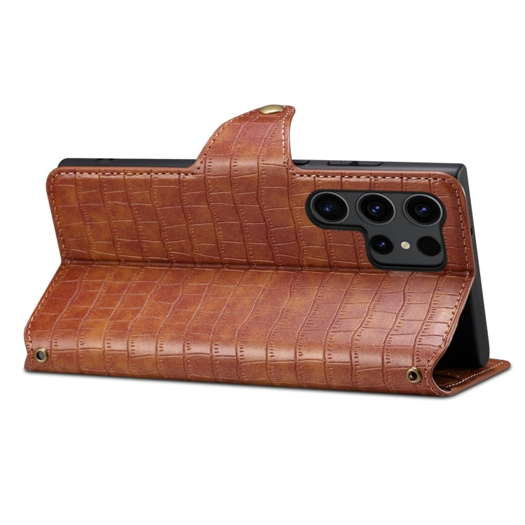 For Samsung Galaxy S23 Ultra 5G Denior Crocodile Texture Oil Edge Leather Phone Case(Brown) - Galaxy S23 Ultra 5G Cases by Denior | Online Shopping UK | buy2fix