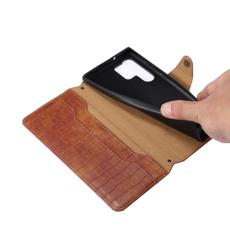For Samsung Galaxy S23 Ultra 5G Denior Crocodile Texture Oil Edge Leather Phone Case(Brown) - Galaxy S23 Ultra 5G Cases by Denior | Online Shopping UK | buy2fix