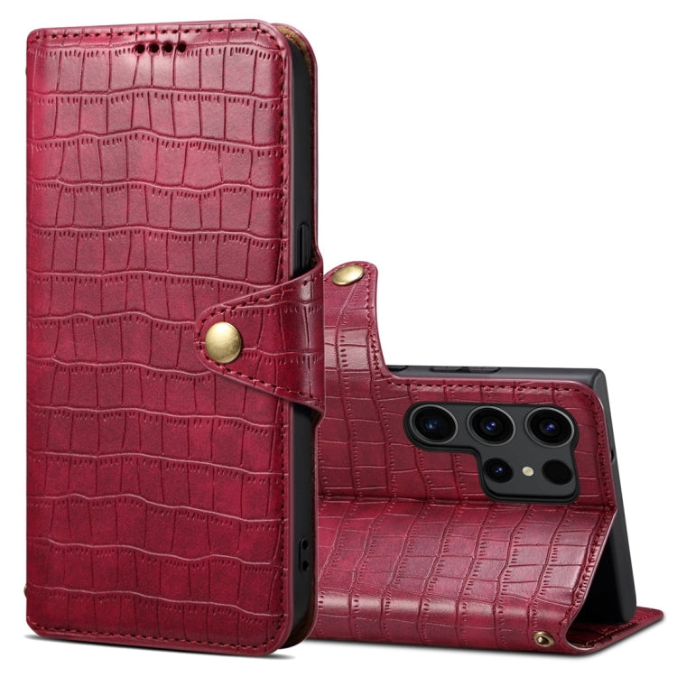 For Samsung Galaxy S23 Ultra 5G Denior Crocodile Texture Oil Edge Leather Phone Case(Rose Red) - Galaxy S23 Ultra 5G Cases by Denior | Online Shopping UK | buy2fix
