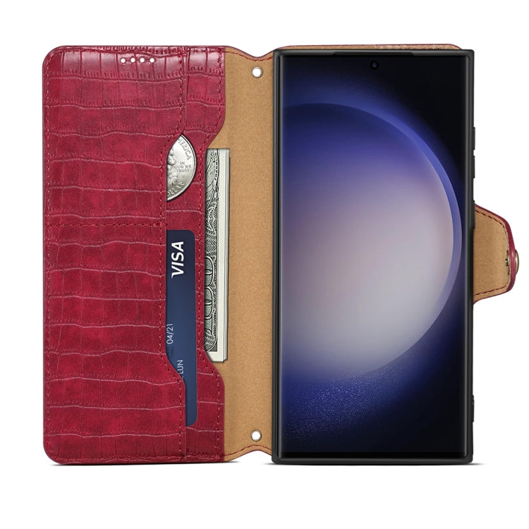 For Samsung Galaxy S23 Ultra 5G Denior Crocodile Texture Oil Edge Leather Phone Case(Rose Red) - Galaxy S23 Ultra 5G Cases by Denior | Online Shopping UK | buy2fix