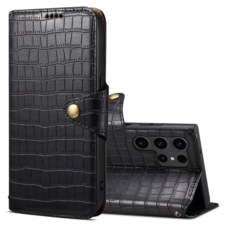 For Samsung Galaxy S23 Ultra 5G Denior Crocodile Texture Oil Edge Leather Phone Case(Black) - Galaxy S23 Ultra 5G Cases by Denior | Online Shopping UK | buy2fix