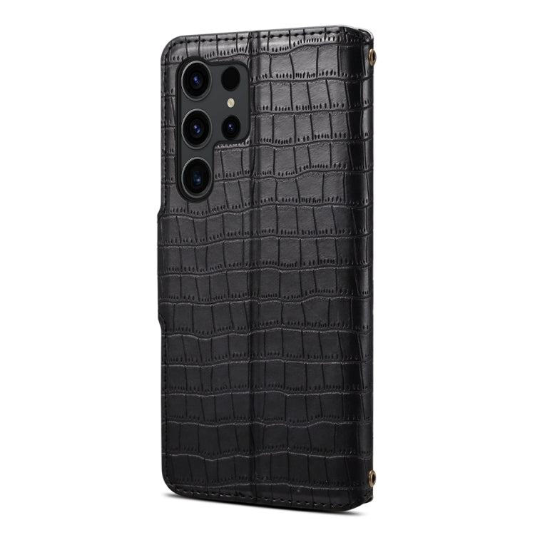 For Samsung Galaxy S23 Ultra 5G Denior Crocodile Texture Oil Edge Leather Phone Case(Black) - Galaxy S23 Ultra 5G Cases by Denior | Online Shopping UK | buy2fix