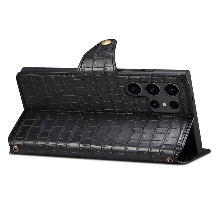 For Samsung Galaxy S23 Ultra 5G Denior Crocodile Texture Oil Edge Leather Phone Case(Black) - Galaxy S23 Ultra 5G Cases by Denior | Online Shopping UK | buy2fix