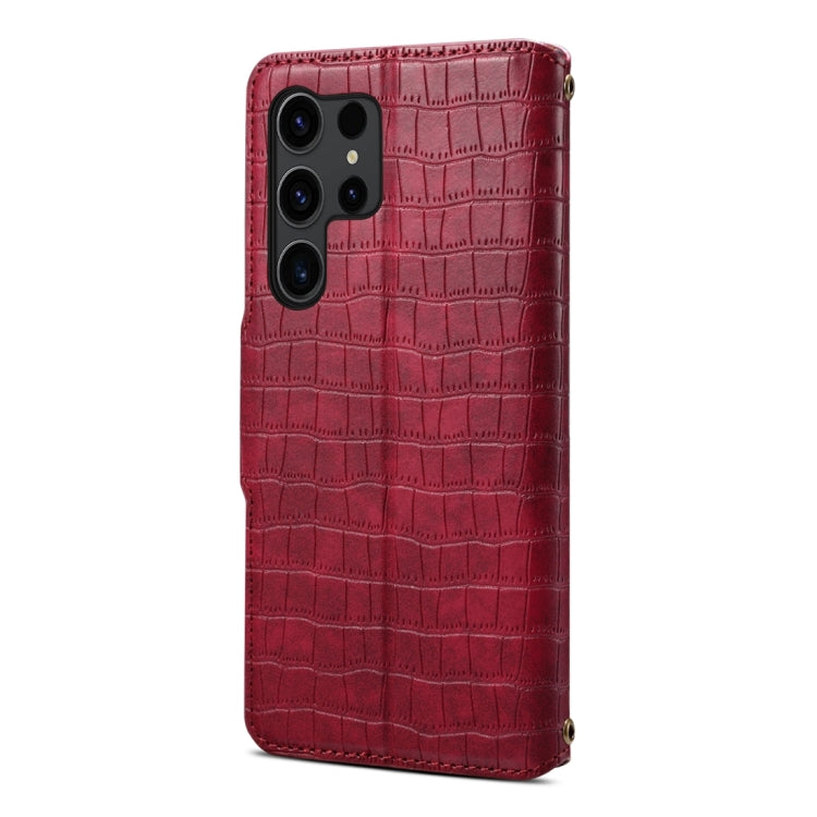 For Samsung Galaxy A05 Denior Crocodile Texture Oil Edge Leather Phone Case(Rose Red) - Galaxy Phone Cases by Denior | Online Shopping UK | buy2fix