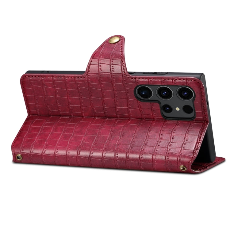 For Samsung Galaxy A05 Denior Crocodile Texture Oil Edge Leather Phone Case(Rose Red) - Galaxy Phone Cases by Denior | Online Shopping UK | buy2fix