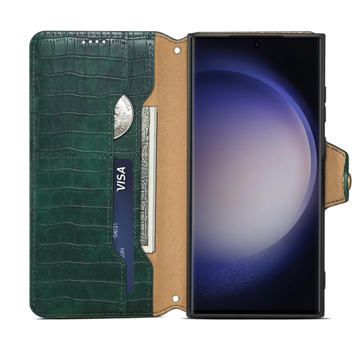 For Samsung Galaxy A05 Denior Crocodile Texture Oil Edge Leather Phone Case(Green) - Galaxy Phone Cases by Denior | Online Shopping UK | buy2fix