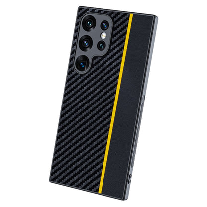 For Samsung Galaxy S25 Ultra 5G Ultra-thin Carbon Fiber Texture Splicing Phone Case(Yellow) by buy2fix