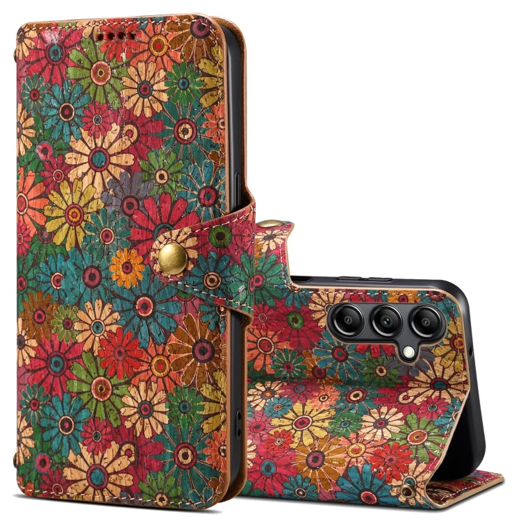 For Samsung Galaxy A54 5G Denior Flower Language Series Cork Fabric Oil Edge Leather Phone Case(Spring) - Galaxy Phone Cases by Denior | Online Shopping UK | buy2fix