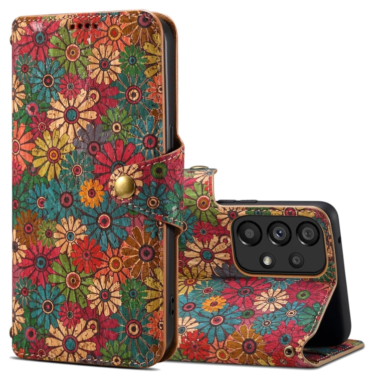 For Samsung Galaxy A53 5G Denior Flower Language Series Cork Fabric Oil Edge Leather Phone Case(Spring) - Galaxy Phone Cases by Denior | Online Shopping UK | buy2fix