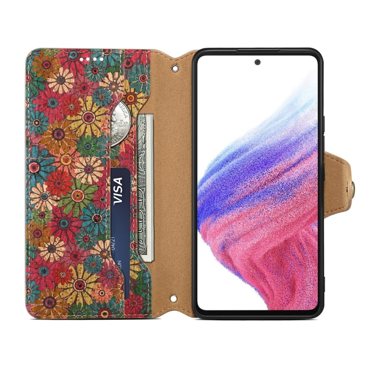 For Samsung Galaxy A53 5G Denior Flower Language Series Cork Fabric Oil Edge Leather Phone Case(Spring) - Galaxy Phone Cases by Denior | Online Shopping UK | buy2fix
