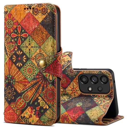 For Samsung Galaxy A32 Denior Flower Language Series Cork Fabric Oil Edge Leather Phone Case(Autumn) - Galaxy Phone Cases by Denior | Online Shopping UK | buy2fix