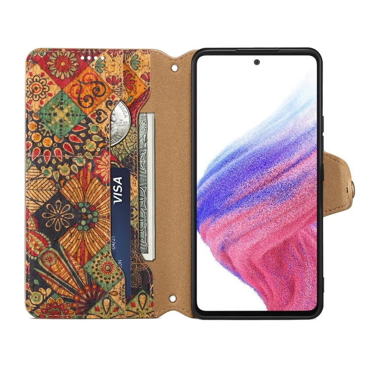 For Samsung Galaxy A32 Denior Flower Language Series Cork Fabric Oil Edge Leather Phone Case(Autumn) - Galaxy Phone Cases by Denior | Online Shopping UK | buy2fix