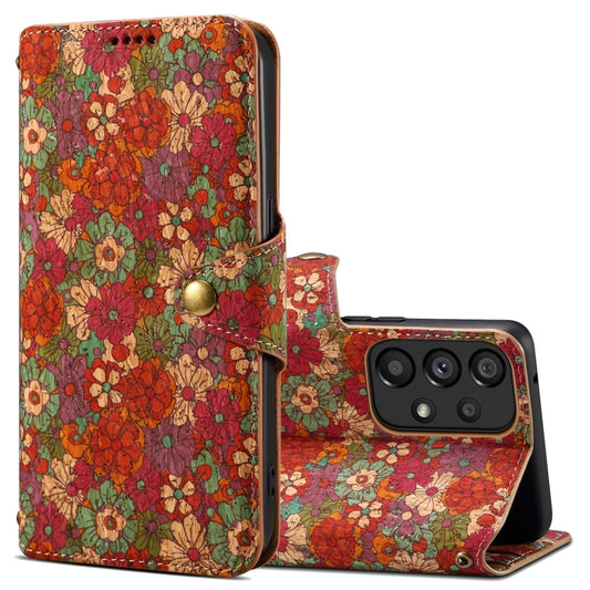 For Samsung Galaxy A52 Denior Flower Language Series Cork Fabric Oil Edge Leather Phone Case(Summer) - Galaxy Phone Cases by Denior | Online Shopping UK | buy2fix
