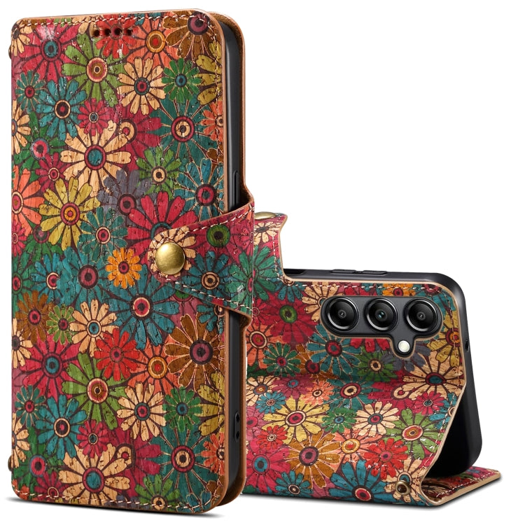 For Samsung Galaxy S24 5G Denior Flower Language Series Cork Fabric Oil Edge Leather Phone Case(Spring) - Galaxy S24 5G Cases by Denior | Online Shopping UK | buy2fix