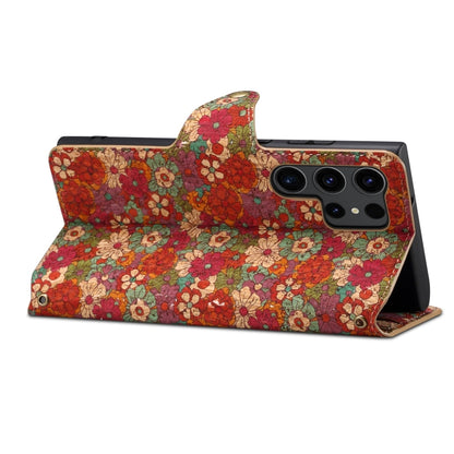 For Samsung Galaxy S24 Ultra 5G Denior Flower Language Series Cork Fabric Oil Edge Leather Phone Case(Summer) by Denior