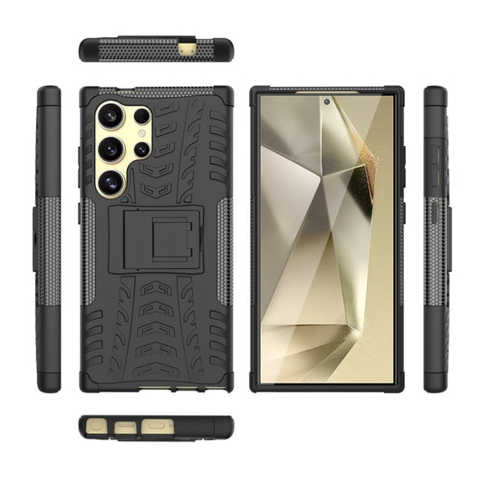 For Samsung Galaxy S24 Ultra 5G Tire Texture TPU + PC Phone Case with Holder(Black) by buy2fix