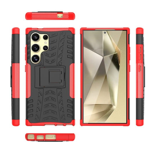 For Samsung Galaxy S24 Ultra 5G Tire Texture TPU + PC Phone Case with Holder(Red) by buy2fix