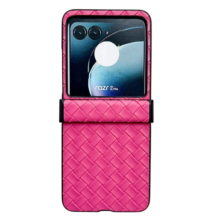 For Motorola Razr 40 Ultra Three-piece Set Woven Texture Folding PU Phone Case(Rose Red) by buy2fix