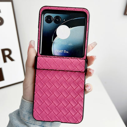 For Motorola Razr 40 Ultra Three-piece Set Woven Texture Folding PU Phone Case(Rose Red) by buy2fix