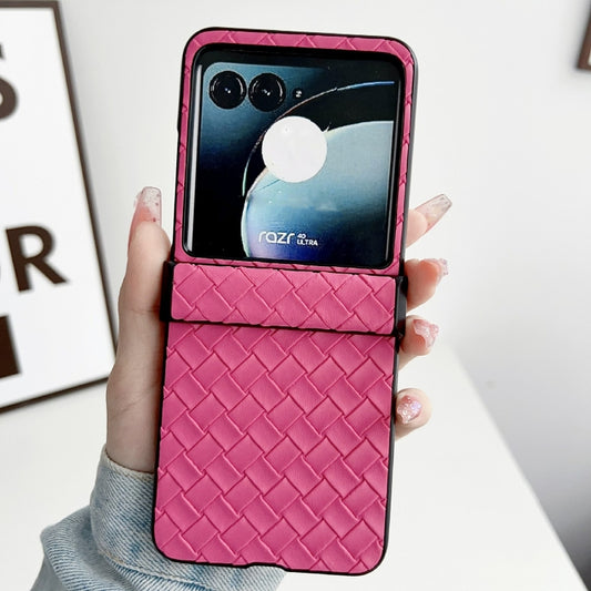 For Motorola Razr 40 Ultra Three-piece Set Woven Texture Folding PU Phone Case(Rose Red) by buy2fix