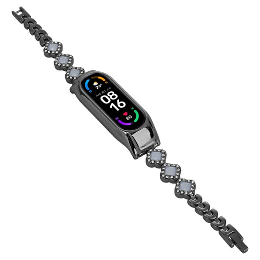 For Xiaomi Mi Band 8 Four-leaf Clover Diamond Metal Watch Band(Black) by buy2fix