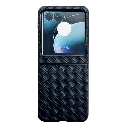 For Motorola Razr 40 Ultra Woven Texture Folding PU Phone Case(Black) by buy2fix