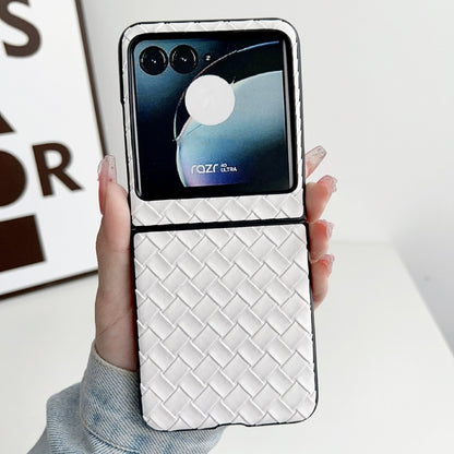 For Motorola Razr 40 Ultra Woven Texture Folding PU Phone Case(White) by buy2fix