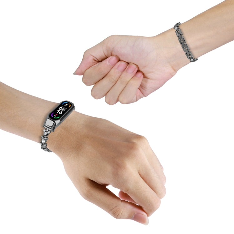 For Xiaomi Mi Band 8 Cute Bear Diamond Metal Watch Band(Black) - Watch Bands by buy2fix | Online Shopping UK | buy2fix