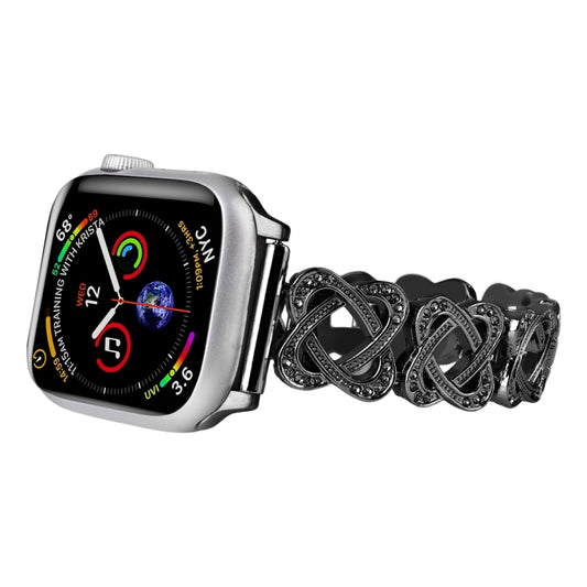 For Apple Watch SE 2023 44mm Hearts Crossed Diamond Metal Watch Band(Black) by buy2fix