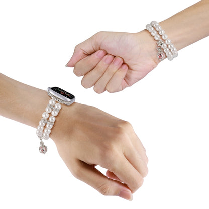 For Apple Watch SE 2023 44mm Beaded Dual Row Pearl Bracelet Watch Band(White) by buy2fix