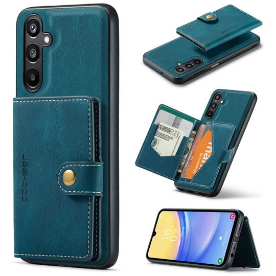 For Samsung Galaxy A15 5G JEEHOOD J01 Retro Magnetic Detachable Wallet Phone Case(Blue)