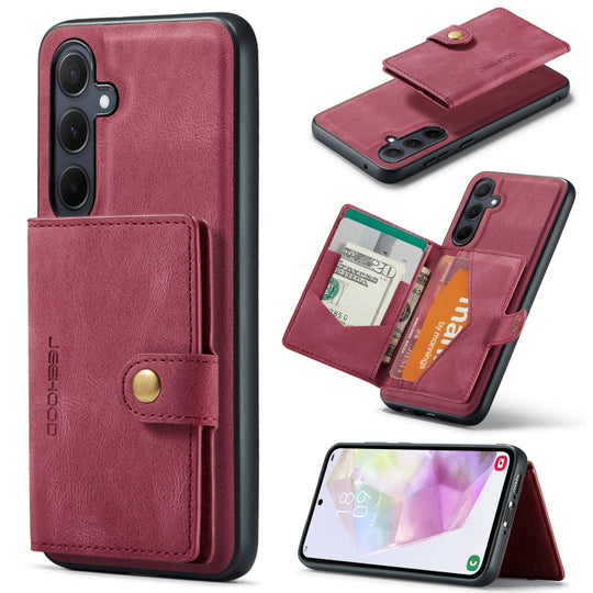 For Samsung Galaxy A35 5G JEEHOOD J01 Retro Magnetic Detachable Wallet Phone Case(Red)