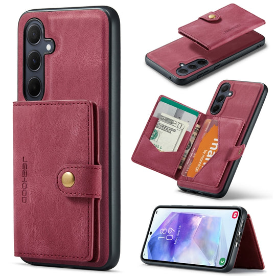 For Samsung Galaxy A55 5G JEEHOOD J01 Retro Magnetic Detachable Wallet Phone Case(Red)