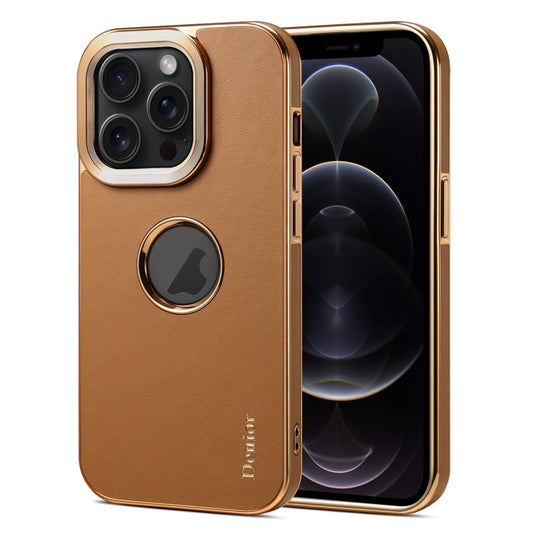 For iPhone 12 / 12 Pro Denior Fragrant Calf Texture Electroplating Phone Case(Khaki) - iPhone 12 / 12 Pro Cases by Denior | Online Shopping UK | buy2fix