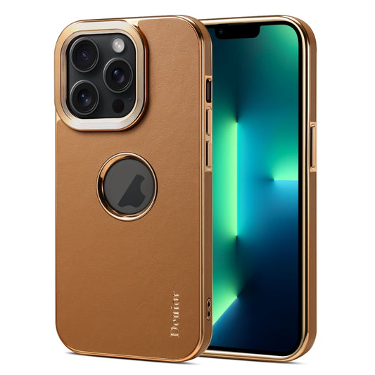 For iPhone 13 Pro Max Denior Fragrant Calf Texture Electroplating Phone Case(Khaki) - iPhone 13 Pro Max Cases by Denior | Online Shopping UK | buy2fix