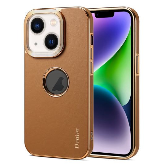For iPhone 14 / 13 Denior Fragrant Calf Texture Electroplating Phone Case(Khaki) - iPhone 14 Cases by Denior | Online Shopping UK | buy2fix