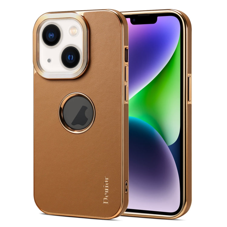 For iPhone 14 Plus Denior Fragrant Calf Texture Electroplating Phone Case(Khaki) - iPhone 14 Plus Cases by Denior | Online Shopping UK | buy2fix